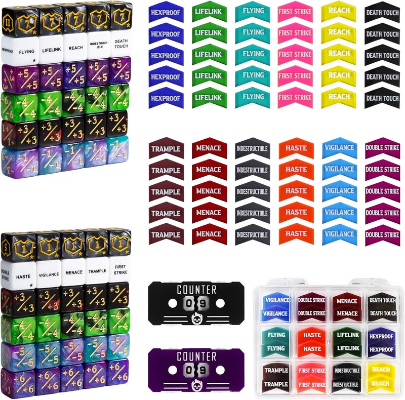 FIGURESLAB Store 122PCS MTG Keyword Tokens & Dice & Life Counter Set for Magic Card, Health Tracker Life Counter Bulk Ability MTG Dice Set, Compatible with TCG Card Gaming Accessories CCG Creature Stats - Image 1
